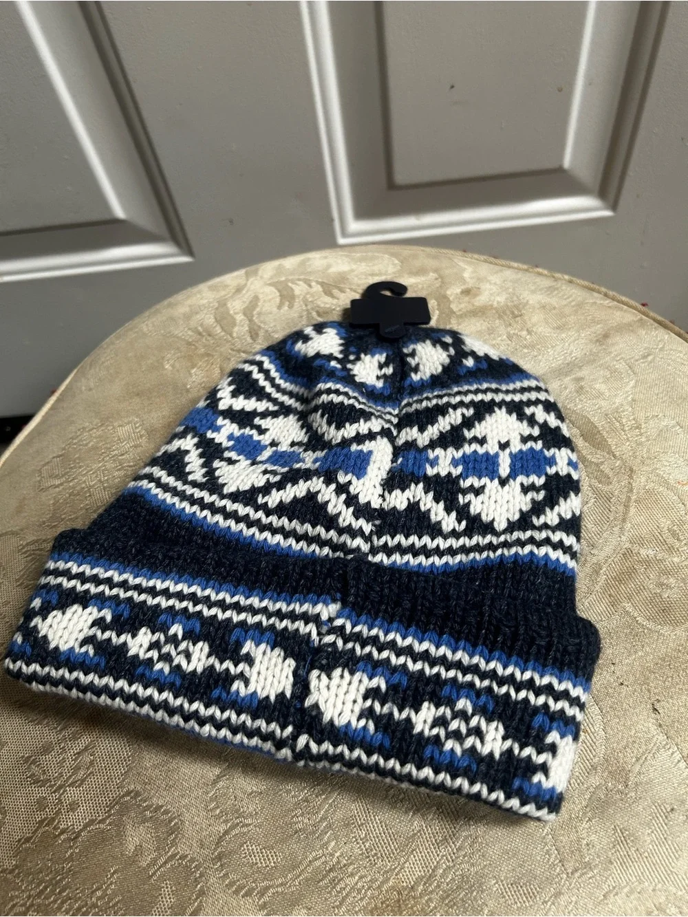 Polo by Ralph Lauren Fair Isle Wool Blend Blue, Black & White Knit Beanie